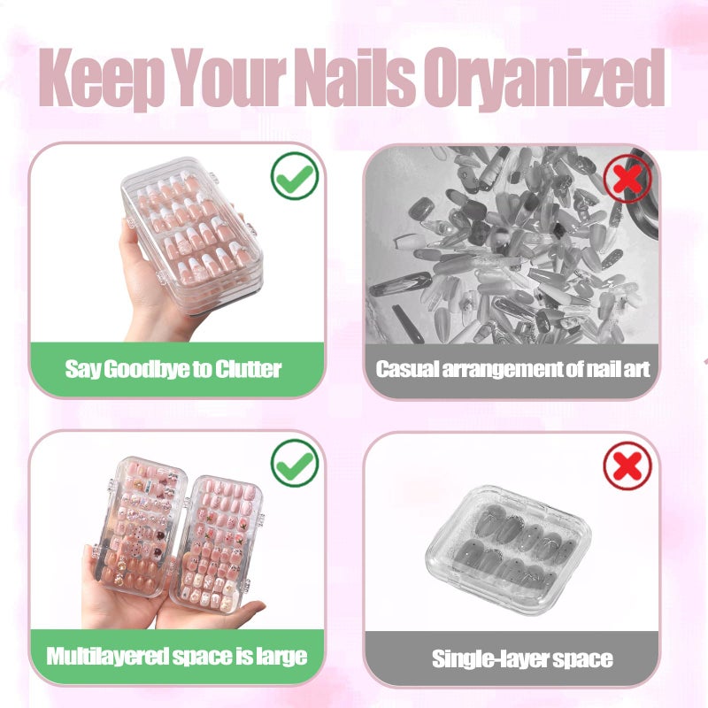 Oskrieel Tri-Fold Press On Nail Organizer Case - 4-Page Portable Storage Box for Fake Nails, Clear PET Plastic Travel Holder (6Ã—3.2Ã—1.8 inch) - Image 3