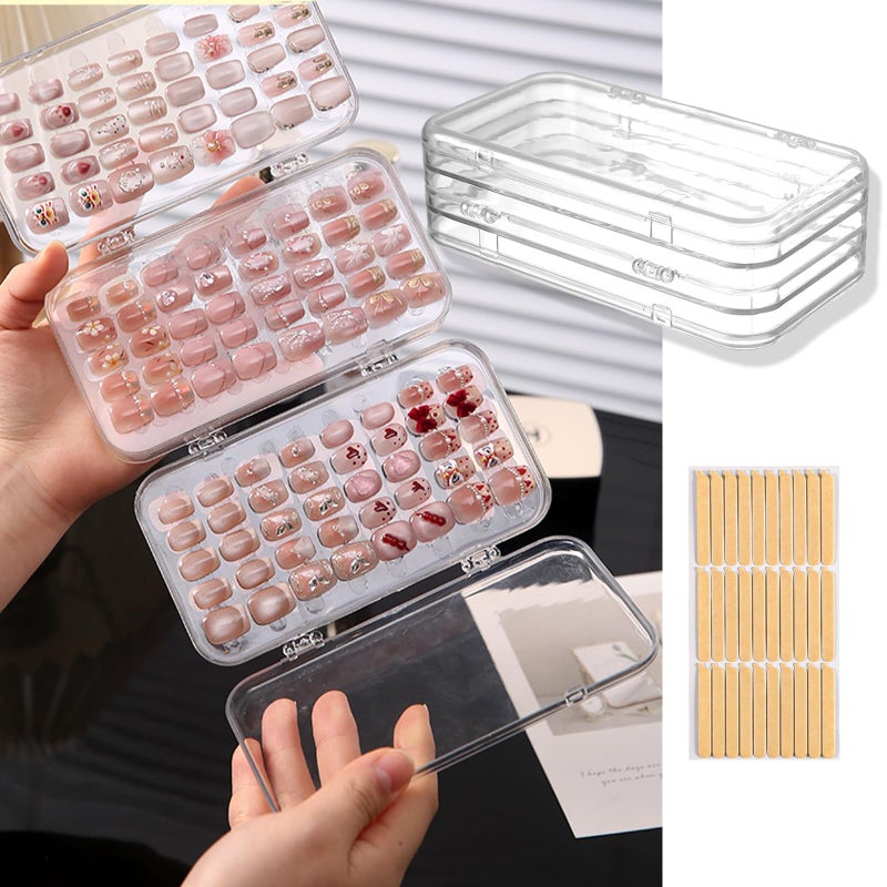 Oskrieel Tri-Fold Press On Nail Organizer Case - 4-Page Portable Storage Box for Fake Nails, Clear PET Plastic Travel Holder (6Ã—3.2Ã—1.8 inch) - Image 1