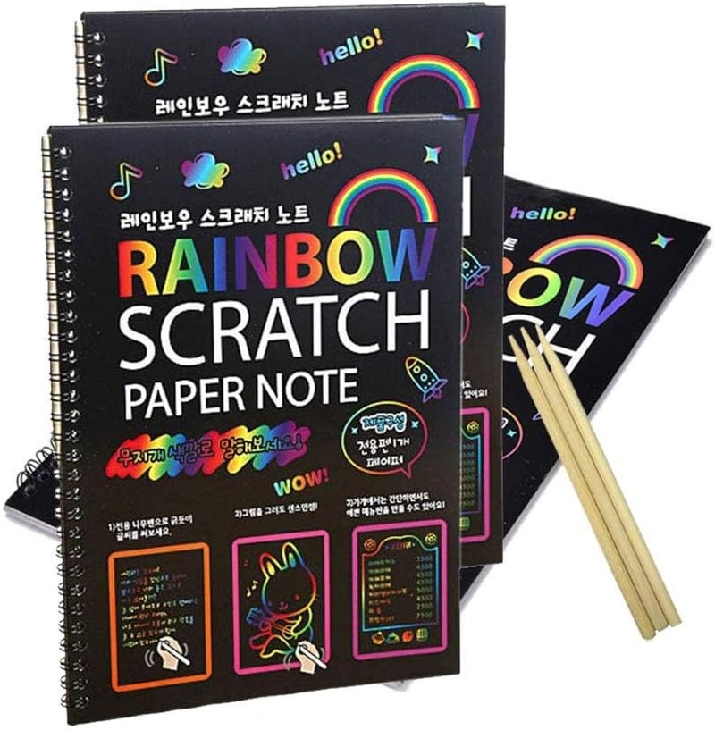 Scratch Art Notebooks 3 Pack 10.2 x 7.5 inches Rainbow Magic Scratch Off Paper Set Drawing Arts Crafts Black Scratch Books for Kids' Birthday Gifts Party Favors Christmas Presents (PRB330)