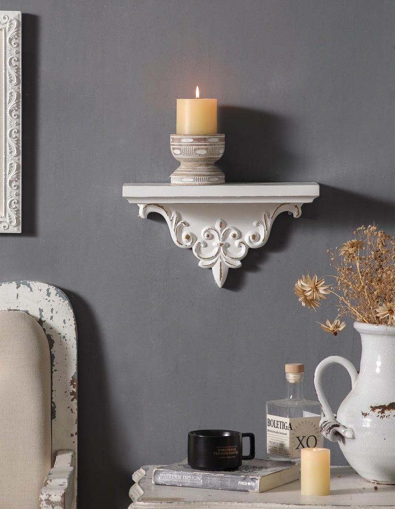 SOFE French Wooden Shelf for Wall, 14 Inch Long Floating Shelf, Vintage White Decorative Wall Shelf, Picture Ledge Shelf, Small Hanging Shelf for Kitchen, Living Room, Bathroom - Image 3