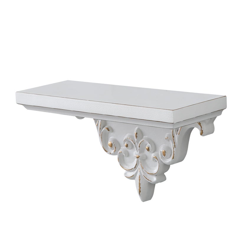 SOFE French Wooden Shelf for Wall, 14 Inch Long Floating Shelf, Vintage White Decorative Wall Shelf, Picture Ledge Shelf, Small Hanging Shelf for Kitchen, Living Room, Bathroom - Image 1