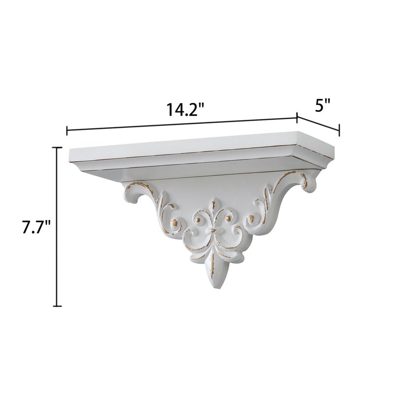 SOFE French Wooden Shelf for Wall, 14 Inch Long Floating Shelf, Vintage White Decorative Wall Shelf, Picture Ledge Shelf, Small Hanging Shelf for Kitchen, Living Room, Bathroom - Image 2