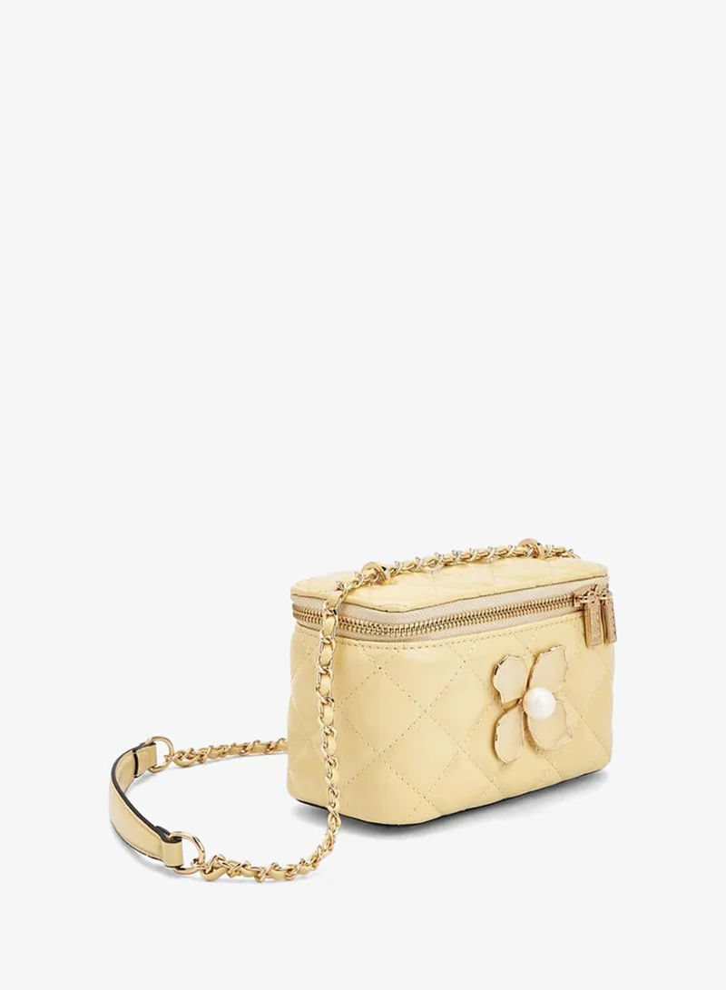 ELLE YELLOW Quilted Crossbody Bag With Floral Accent Ramadan Collections for Women | Best Price UAE
