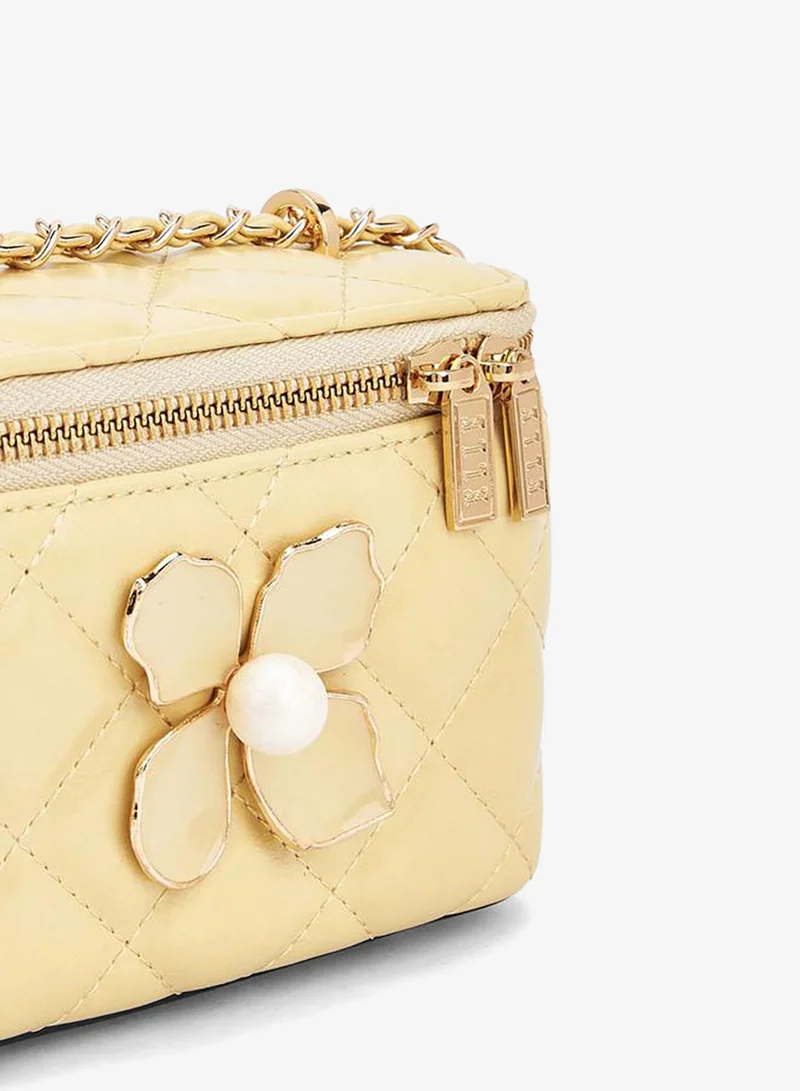 ELLE YELLOW Quilted Crossbody Bag With Floral Accent Ramadan Collections for Women | Best Price UAE