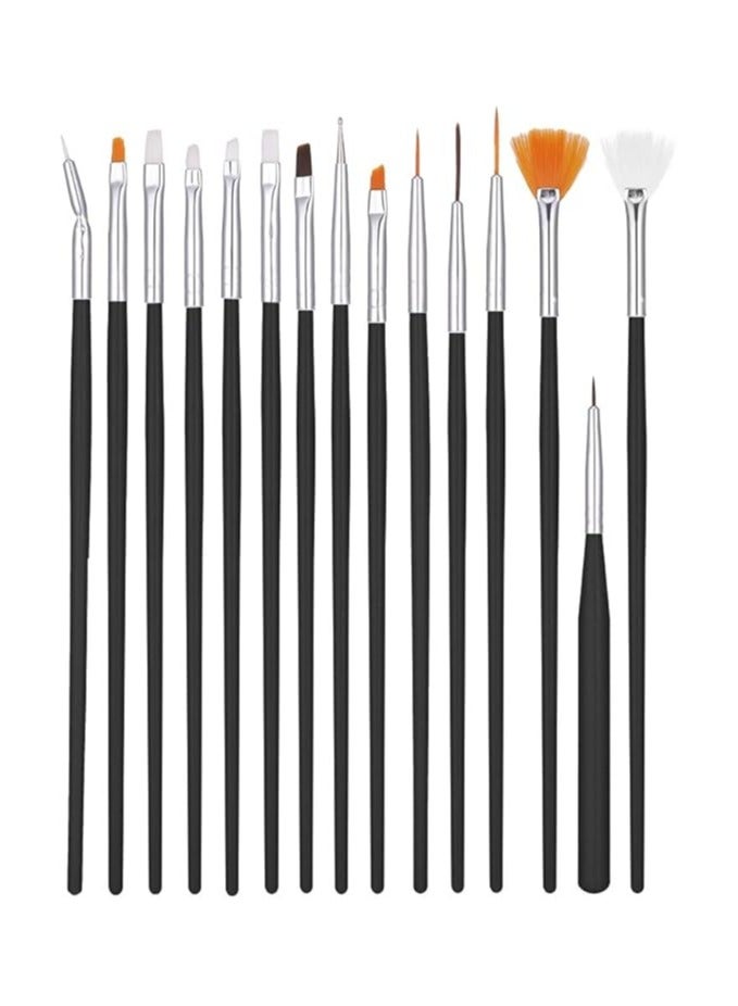 مجموعة فرش الأظافر Xinzistar المكونة من 15 قطعة من فرش إعادة بناء الجل لفن الأظافر الأكريليكي ومجموعة أدوات الرسم وقلم التنقيط (أسود) - Image 1