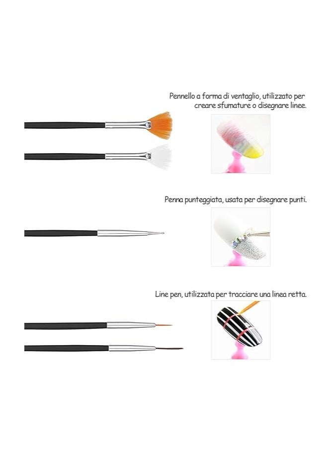 مجموعة فرش الأظافر Xinzistar المكونة من 15 قطعة من فرش إعادة بناء الجل لفن الأظافر الأكريليكي ومجموعة أدوات الرسم وقلم التنقيط (أسود) - Image 2