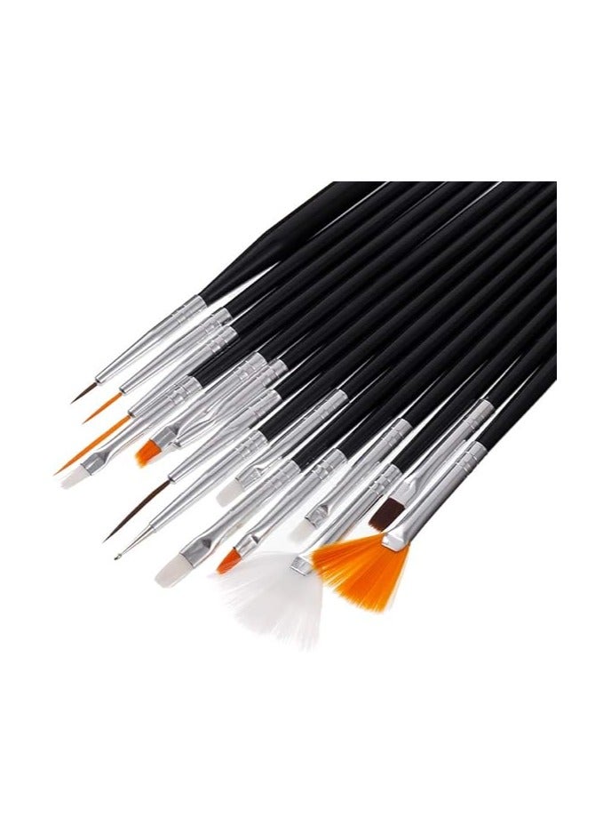 مجموعة فرش الأظافر Xinzistar المكونة من 15 قطعة من فرش إعادة بناء الجل لفن الأظافر الأكريليكي ومجموعة أدوات الرسم وقلم التنقيط (أسود) - Image 4