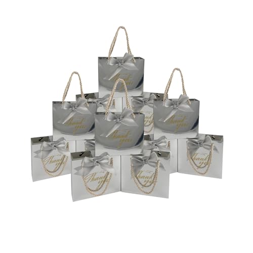 TKSBAG 50 Pack Small Thank You Gift Bags with Handles, 5.5''x 2.3''x4.7'' Mini Silver Gift Bags Bulk for Baby Shower, Birthday, Wedding, Party Favors, Mother's Day - Image 1