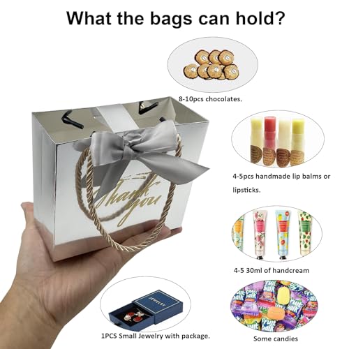 TKSBAG 50 Pack Small Thank You Gift Bags with Handles, 5.5''x 2.3''x4.7'' Mini Silver Gift Bags Bulk for Baby Shower, Birthday, Wedding, Party Favors, Mother's Day - Image 4