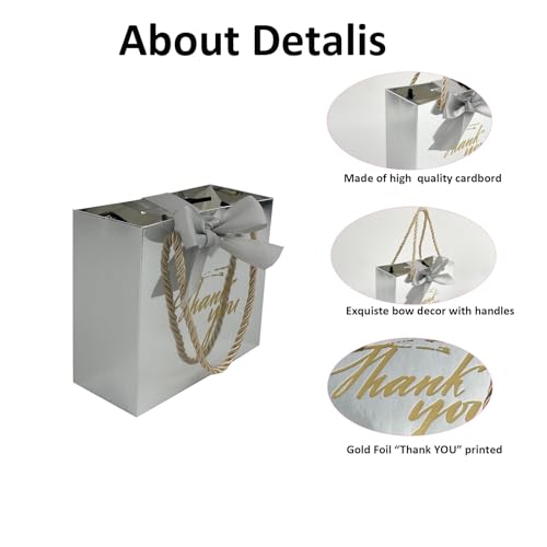 TKSBAG 50 Pack Small Thank You Gift Bags with Handles, 5.5''x 2.3''x4.7'' Mini Silver Gift Bags Bulk for Baby Shower, Birthday, Wedding, Party Favors, Mother's Day - Image 3