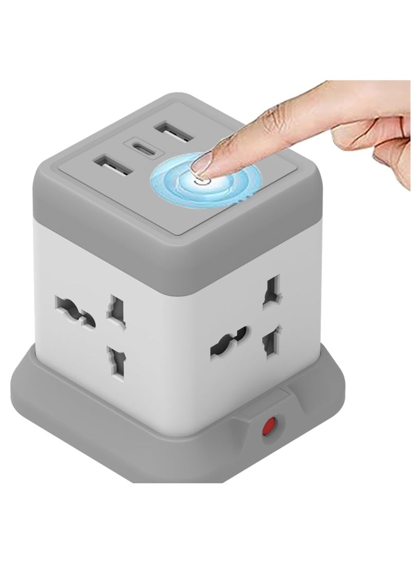 TYCOM - Power Strip Surge Protector with USB + Type C, Extension Cord Flat Plug with Widely 4 AC Outlet and 2 USB 1 Type C, Small Desktop Station, Compact Socket for Multi Places - Grey and White. - Image 1
