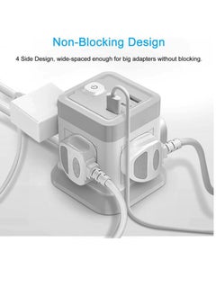 TYCOM Power Strip Surge Protector with USB + Type C, Extension Cord Flat Plug with Widely 4 Sockets and 3 USB Ports, Small Desktop Station, Compact Socket for Multi Places - Grey and White.  - Image 2