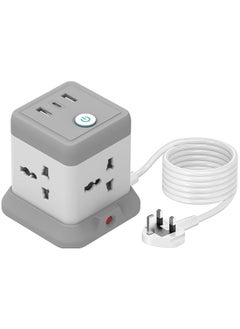 TYCOM Power Strip Surge Protector with USB + Type C, Extension Cord Flat Plug with Widely 4 Sockets and 3 USB Ports, Small Desktop Station, Compact Socket for Multi Places - Grey and White.  - Image 1