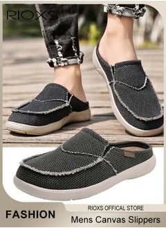 RIOXS Mens Canvas Slippers, Slip On Casual Loafers Shoes, Men's Orthopedic Slippers With Arch Support, Indoor Outdoor House Shoes With Anti-Skid Rubber Sole, Lightweight Slippers For Office Shopping And Daily Wear  - Image 1