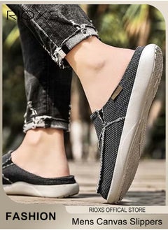 RIOXS Mens Canvas Slippers, Slip On Casual Loafers Shoes, Men's Orthopedic Slippers With Arch Support, Indoor Outdoor House Shoes With Anti-Skid Rubber Sole, Lightweight Slippers For Office Shopping And Daily Wear  - Image 2