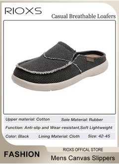 RIOXS Mens Canvas Slippers, Slip On Casual Loafers Shoes, Men's Orthopedic Slippers With Arch Support, Indoor Outdoor House Shoes With Anti-Skid Rubber Sole, Lightweight Slippers For Office Shopping And Daily Wear  - Image 5