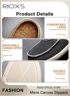 RIOXS Mens Canvas Slippers, Slip On Casual Loafers Shoes, Men's Orthopedic Slippers With Arch Support, Indoor Outdoor House Shoes With Anti-Skid Rubber Sole, Lightweight Slippers For Office Shopping And Daily Wear  - Image 4