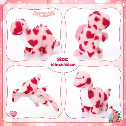 LaRandom 4 Pcs Valentines Gifts for Kids Pink Dinosaur Stuffed Animals Holding Heart 10 Inch Cute Soft Dinosaur Plushies Valentines Day Party Gifts for Girls Girlfriend Families Birthday Anniversary - Image 5