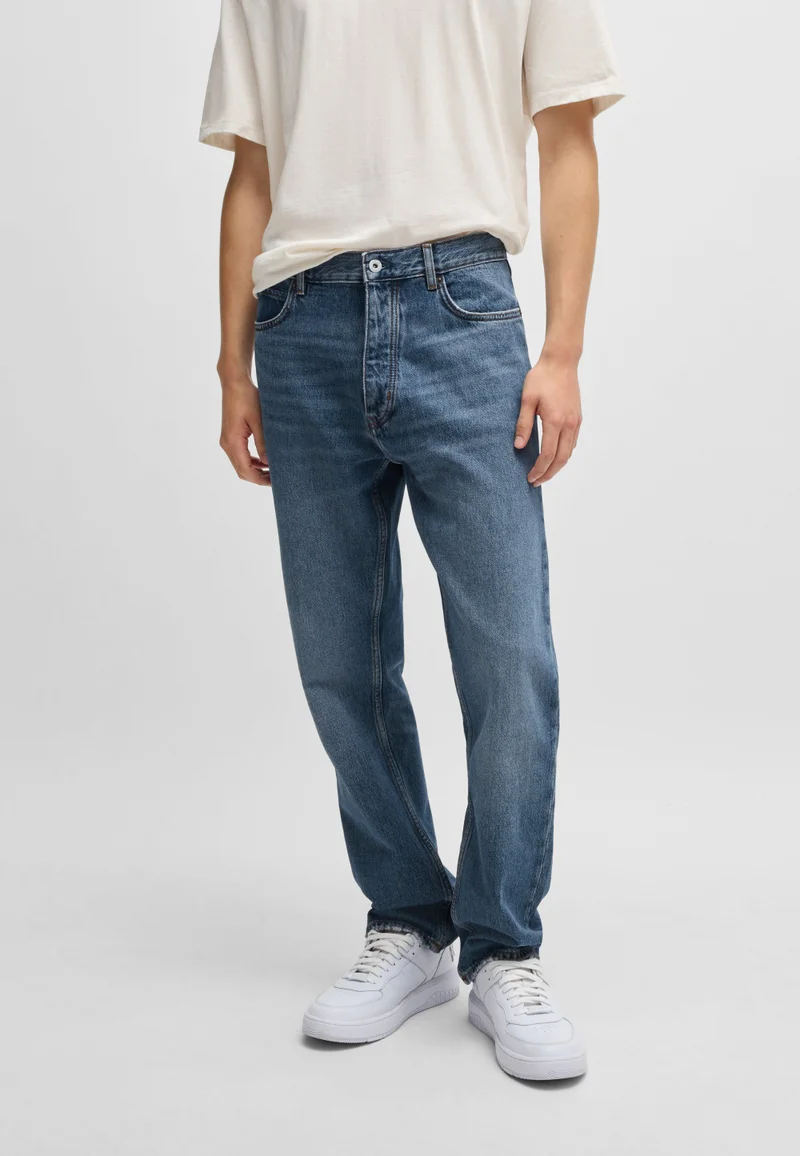 هوجو Regular-fit jeans in mid-blue stonewashed cotton denim