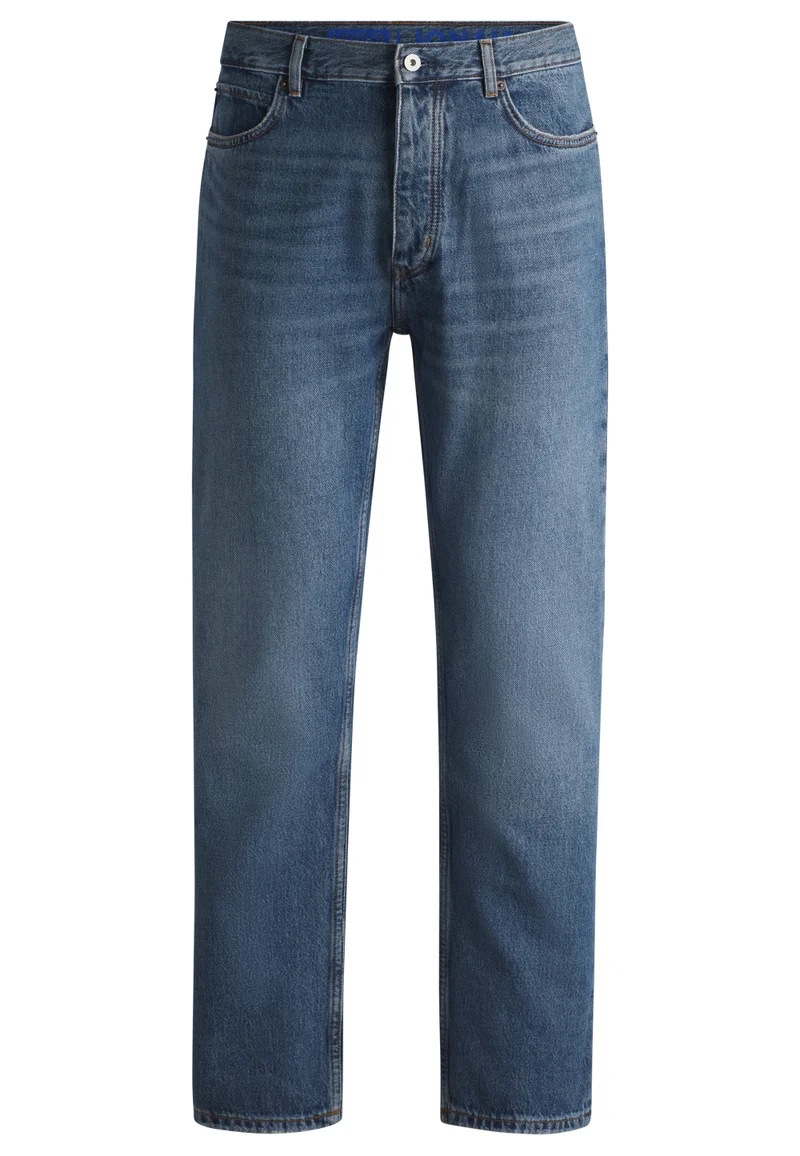 HUGO Regular-fit jeans in mid-blue stonewashed cotton denim