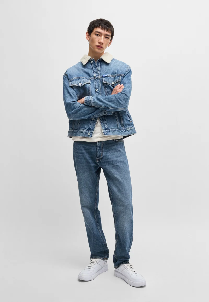 HUGO Regular-fit jeans in mid-blue stonewashed cotton denim
