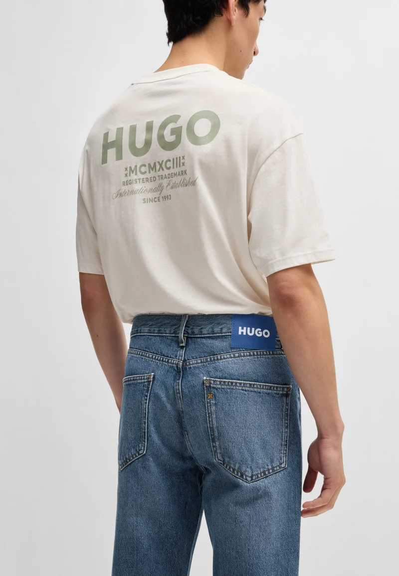HUGO Regular-fit jeans in mid-blue stonewashed cotton denim
