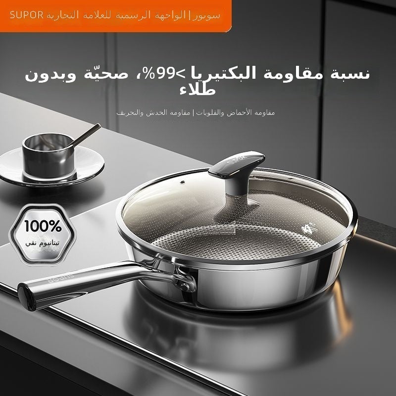 SUPOR Pure Titanium Frying Pan - Non-Stick, Coating-Free, Lightweight, Antibacterial, Healthy Cooking for Eggs, Steak, Pancakes, Fish - Compatible with Gas and Induction  (26cm/28cm) - Image 4