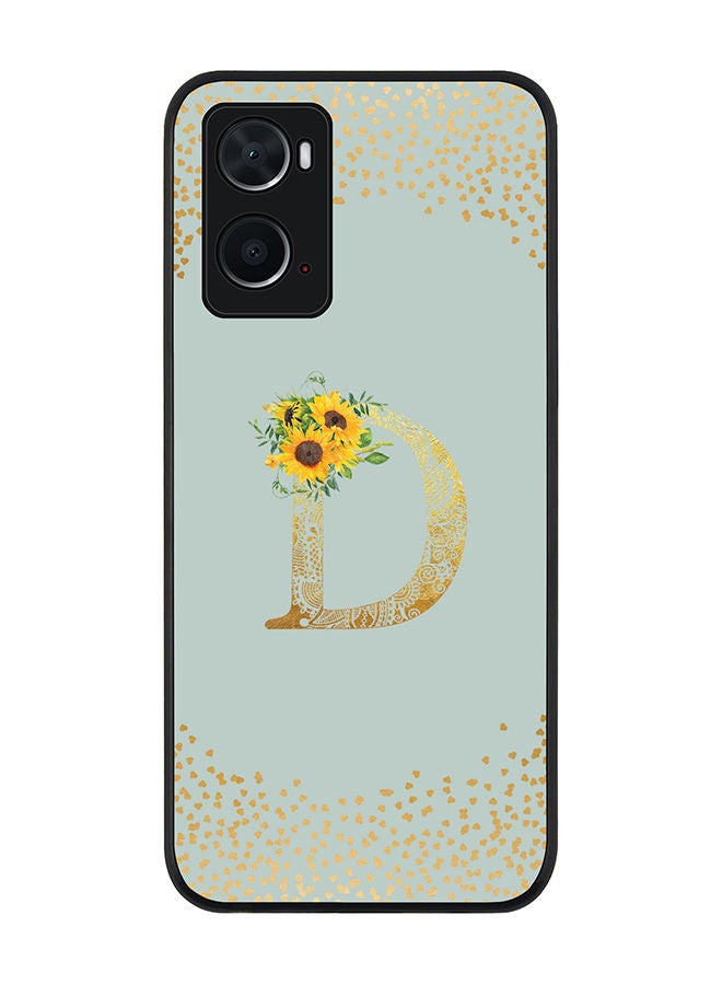 Stylizedd Rugged Black edge case for Oppo A96 4G/A36/A76 Slim fit Soft Case Flexible Rubber Edges Anti Drop TPU Gel Thin Cover - Custom Monogram Initial Letter Floral Pattern Alphabet - D (Light Grey ) - Image 1