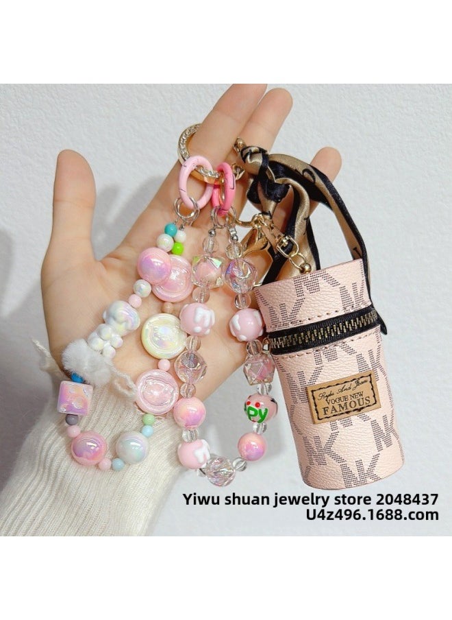 Blind Box Bag Hanging Dopamine Handmade Beaded Mobile Phone Chain Two Strings With Doll Studio Explosions Hand-painted Beads Hanging Ornaments-Specifications:Yellow (chain Doll Style Random