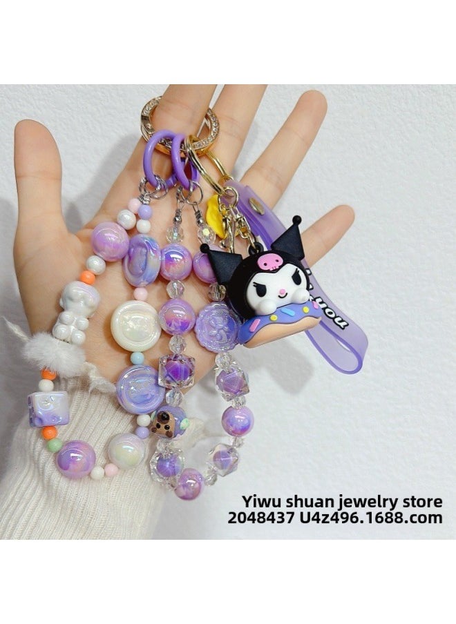 Blind Box Bag Hanging Dopamine Handmade Beaded Mobile Phone Chain Two Strings With Doll Studio Explosions Hand-painted Beads Hanging Ornaments-Specifications:Yellow (chain Doll Style Random