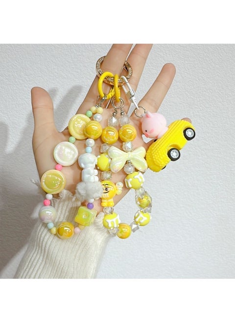 Blind Box Bag Hanging Dopamine Handmade Beaded Mobile Phone Chain Two Strings With Doll Studio Explosions Hand-painted Beads Hanging Ornaments-Specifications:Yellow (chain Doll Style Random