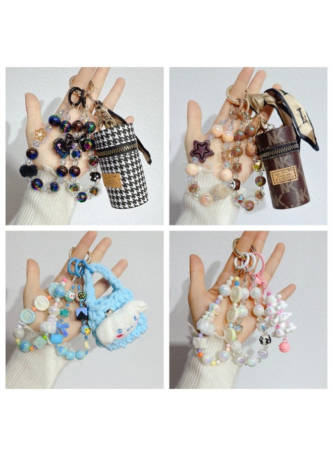 Blind Box Bag Hanging Dopamine Handmade Beaded Mobile Phone Chain Two Strings With Doll Studio Explosions Hand-painted Beads Hanging Ornaments-Specifications:Yellow (chain Doll Style Random