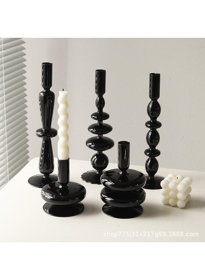 Bluejw - Candlestick Ornaments Exquisite Crafts Photography Props Atmosphere Black Nordic Light Luxury Glass Candlestick Home Romantic - Image 1