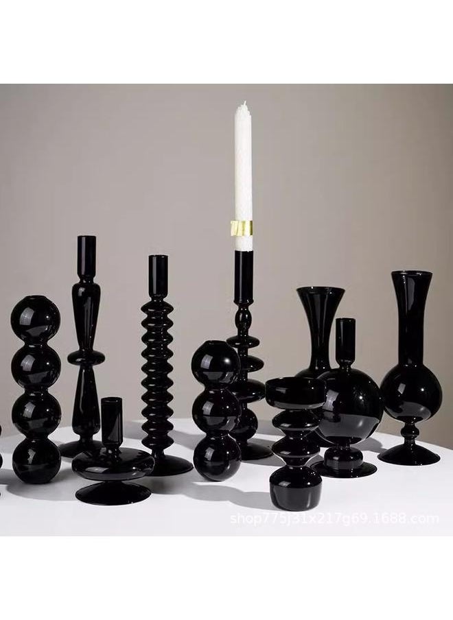 Bluejw - Candlestick Ornaments Exquisite Crafts Photography Props Atmosphere Black Nordic Light Luxury Glass Candlestick Home Romantic - Image 1