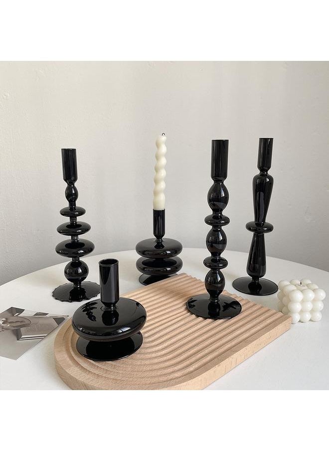 Bluejw - Candlestick Ornaments Exquisite Crafts Photography Props Atmosphere Black Nordic Light Luxury Glass Candlestick Home Romantic - Image 1