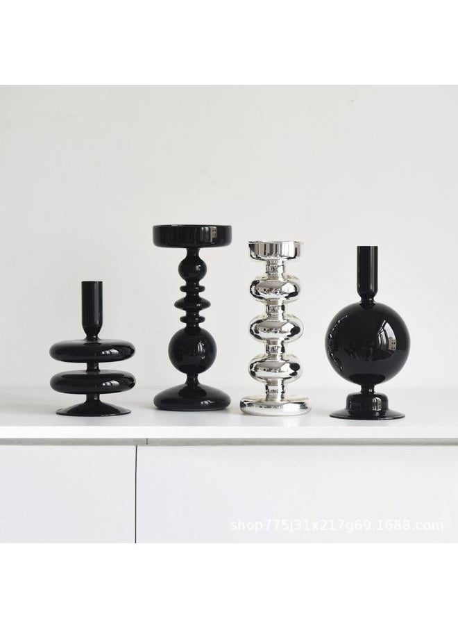 Bluejw - Candlestick Ornaments Exquisite Crafts Photography Props Atmosphere Black Nordic Light Luxury Glass Candlestick Home Romantic - Image 1