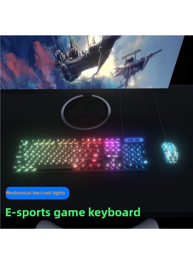 Zhaoyin Punk Keyboard Mouse Suit Mechanical Feel Round Key Game Desktop Computer Notes Office Typing USB-Color:Ink Punk Characters Rainbow Light + 4d Mouse