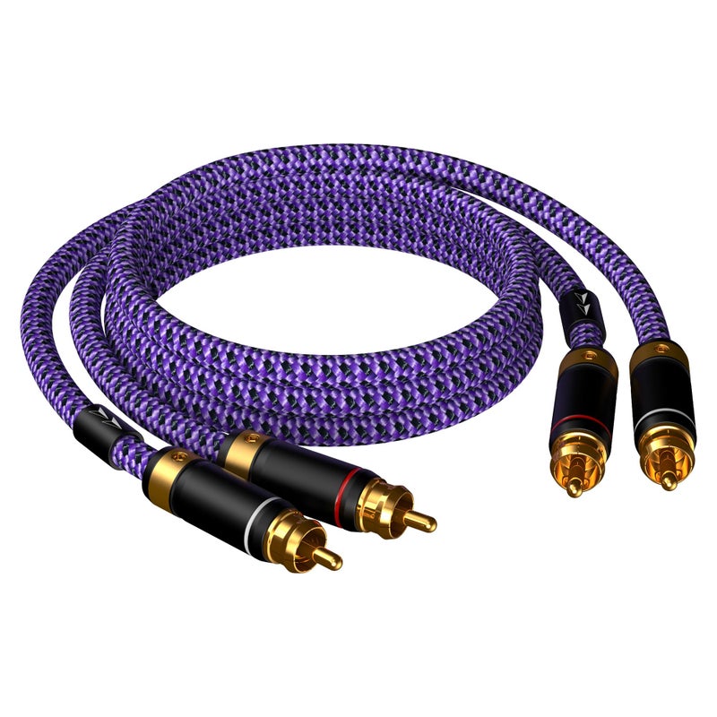 Primeda Auidophile 2 RCA Male to 2 RCA Male Stereo Audio Cable Gold Plated | HiFi System Interconnect Cable Purple (1.6FT/0.5M) - Image 1