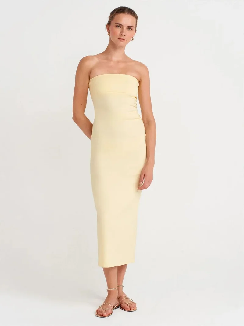 ديلفين Dilvin Strapless Bodycon Midi Dress With Slit