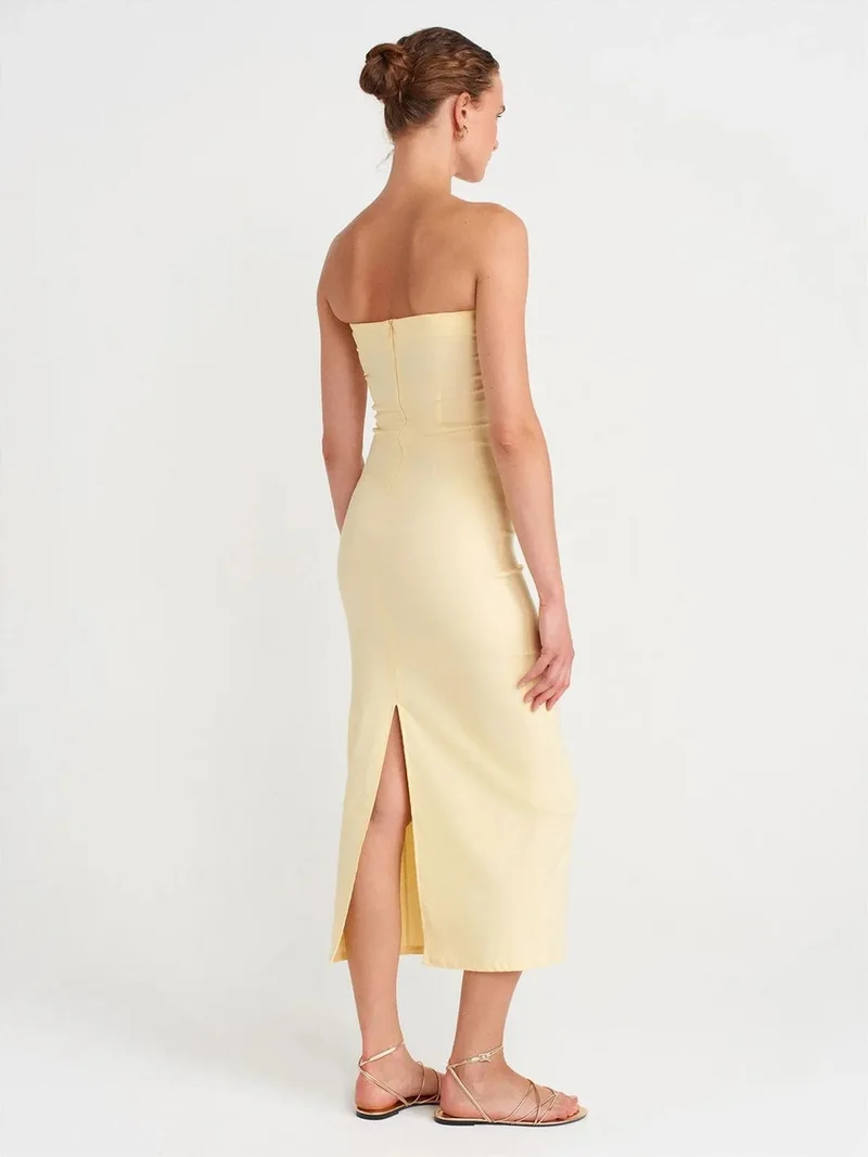 ديلفين Dilvin Strapless Bodycon Midi Dress With Slit