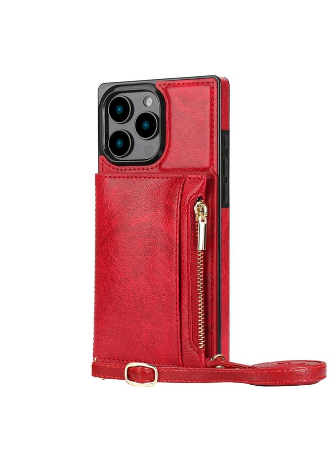 S-TOP Case For iPhone 16 Pro Square Zipper Wallet Bag TPU+PU Back Cover Case - Image 1