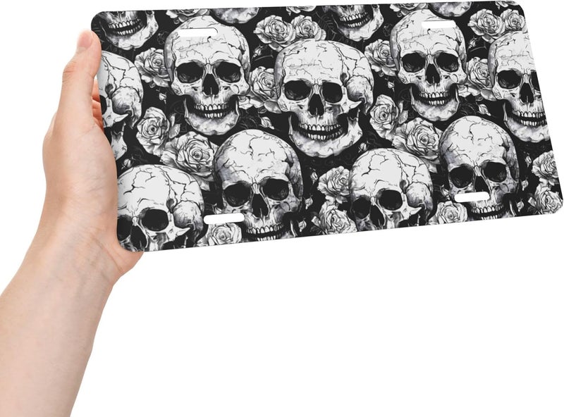 Skeleton Skull Goth Front License Plate for Women Men Funny Car License Plates with 4 Holes Aluminum Metal Novelty Vanity Tag Cover Rust-Proof Us Canada Car Decor Accessory 6 * 12 Inches - Image 2