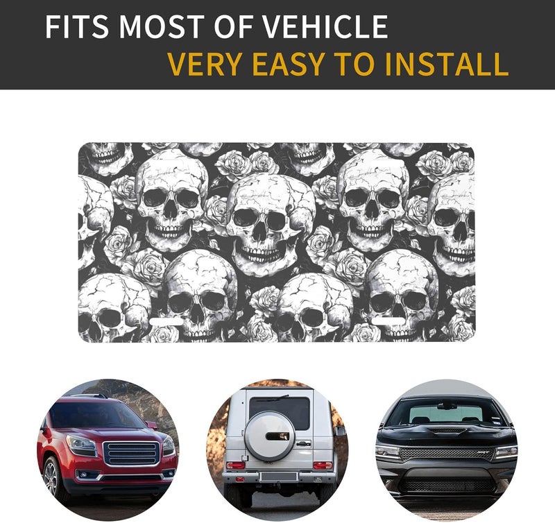 Skeleton Skull Goth Front License Plate for Women Men Funny Car License Plates with 4 Holes Aluminum Metal Novelty Vanity Tag Cover Rust-Proof Us Canada Car Decor Accessory 6 * 12 Inches - Image 5