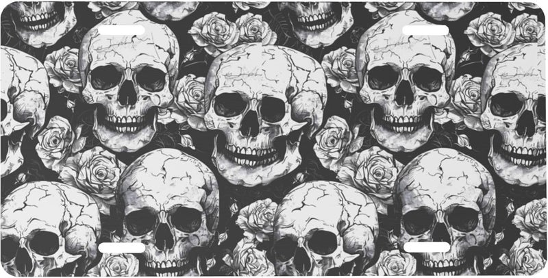 Skeleton Skull Goth Front License Plate for Women Men Funny Car License Plates with 4 Holes Aluminum Metal Novelty Vanity Tag Cover Rust-Proof Us Canada Car Decor Accessory 6 * 12 Inches - Image 1