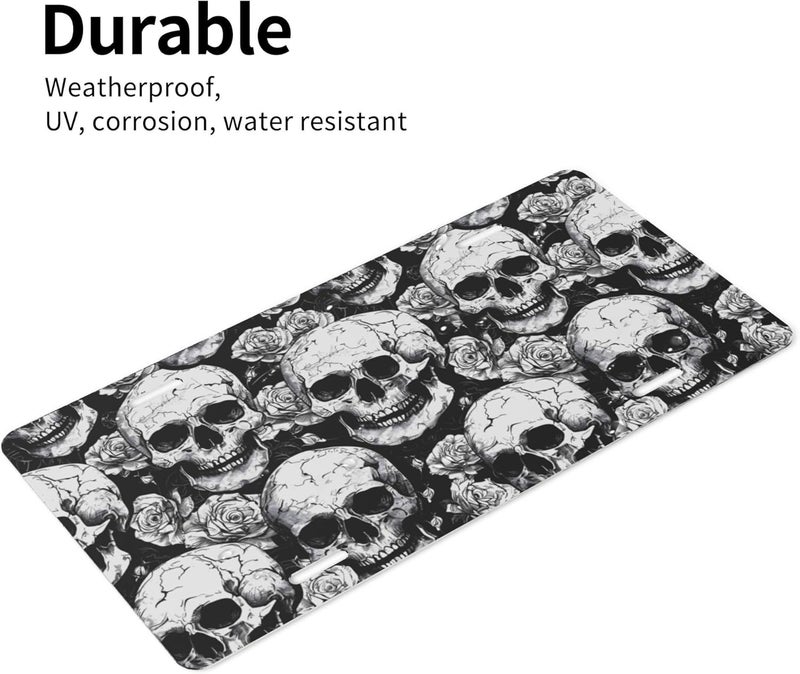 Skeleton Skull Goth Front License Plate for Women Men Funny Car License Plates with 4 Holes Aluminum Metal Novelty Vanity Tag Cover Rust-Proof Us Canada Car Decor Accessory 6 * 12 Inches - Image 4