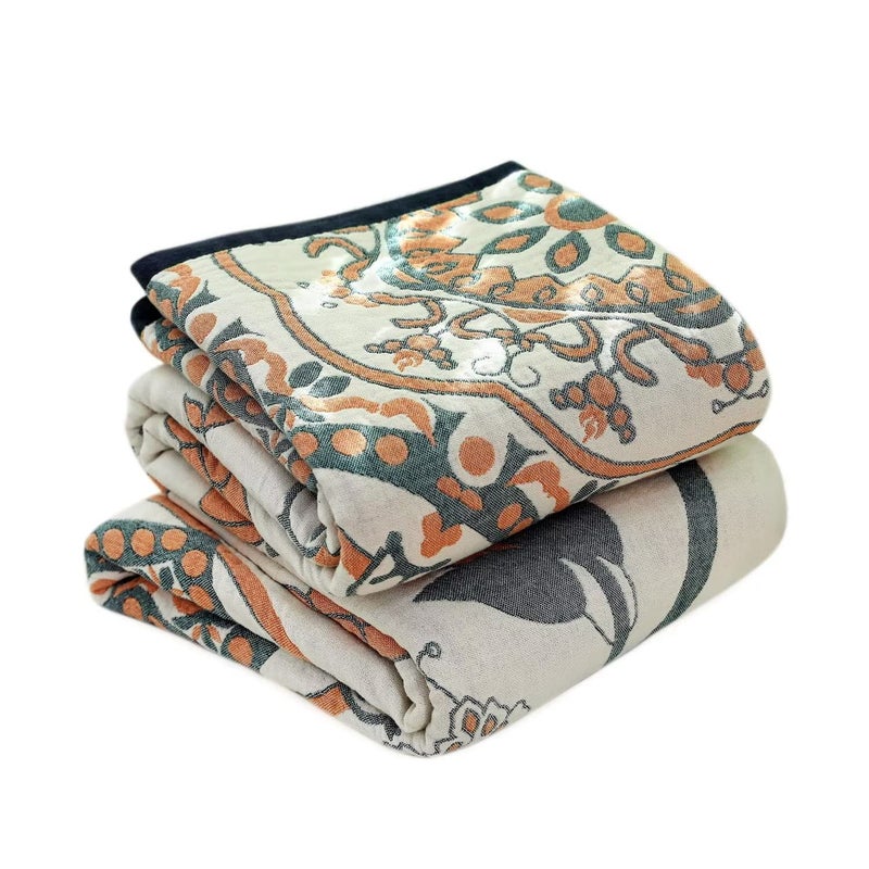 LUTBM Boho Throw Blanket for Bed 100% Cotton Ultra Soft Rustic Quilt Spring Blanket Floral Farmhouse Decor Bed Blankets,60"x80" All Season Rustic Throw for Sofa Couch Chair - Image 1
