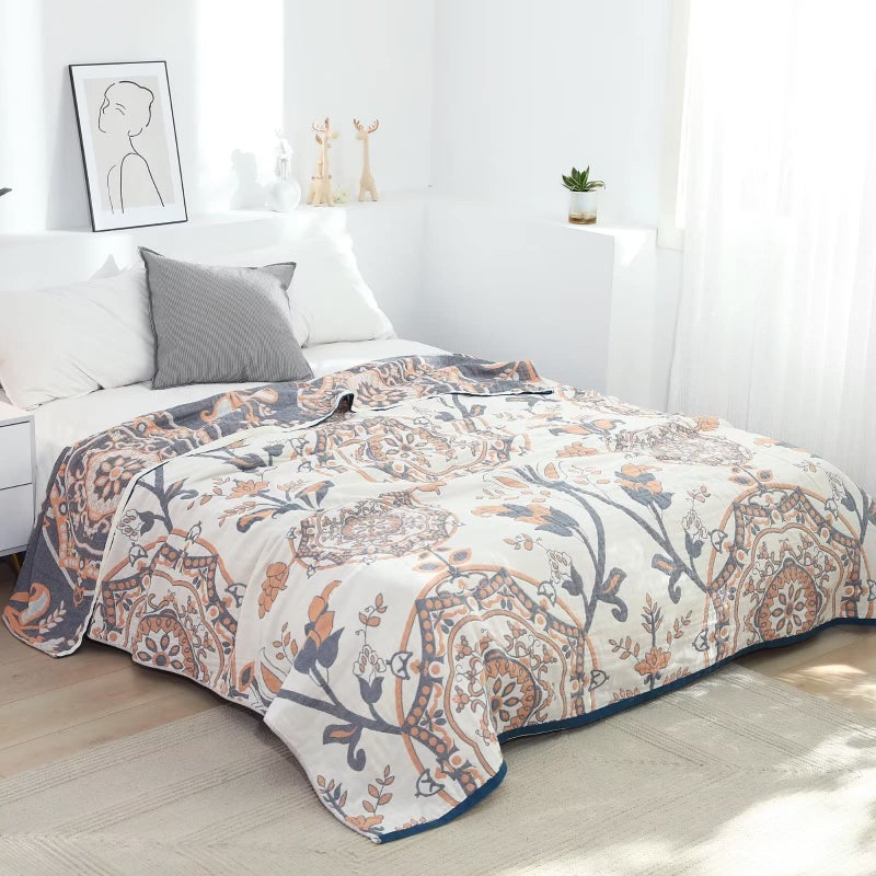 LUTBM Boho Throw Blanket for Bed 100% Cotton Ultra Soft Rustic Quilt Spring Blanket Floral Farmhouse Decor Bed Blankets,60"x80" All Season Rustic Throw for Sofa Couch Chair - Image 2