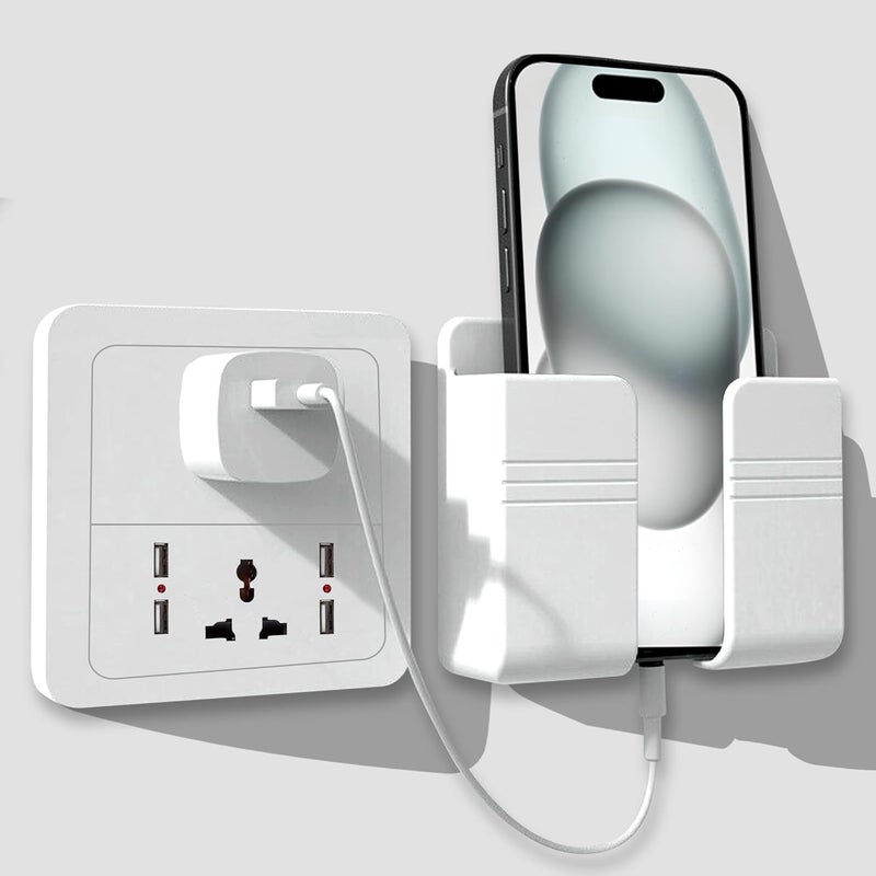 WALLVIEW TECH Wall Mounted Mobile Holder Storage Case for Remote Wall Mounted Mobile Stand/Multi Purpose Stand with Hole for Phone Charging - Pack of 5 (White) - Image 2