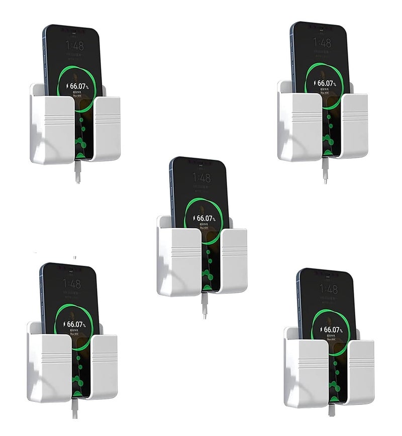 WALLVIEW TECH Wall Mounted Mobile Holder Storage Case for Remote Wall Mounted Mobile Stand/Multi Purpose Stand with Hole for Phone Charging - Pack of 5 (White) - Image 1