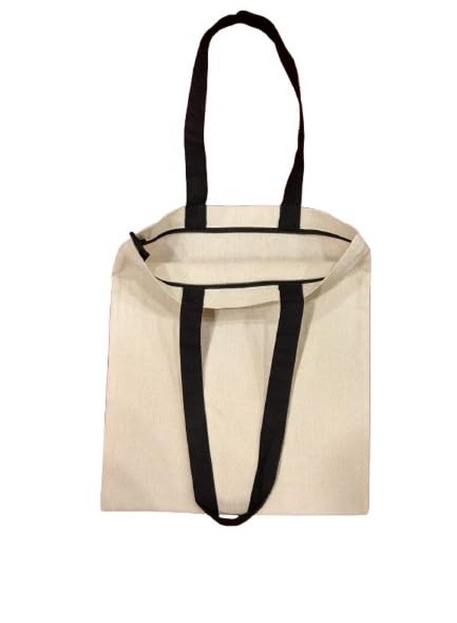 VARA Canvas Tote Bag with Double Handles, Natural Beige, Reusable Shopping Bag (Pack of 1) - Image 2